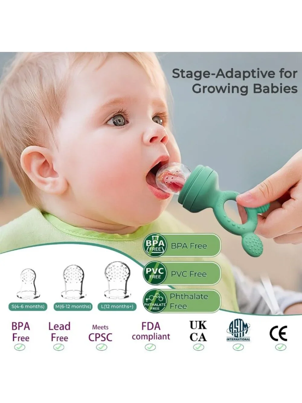 Baby Fruit Feeder Set with Freezer Tray & Silicone Pouches, Teething Relief 4